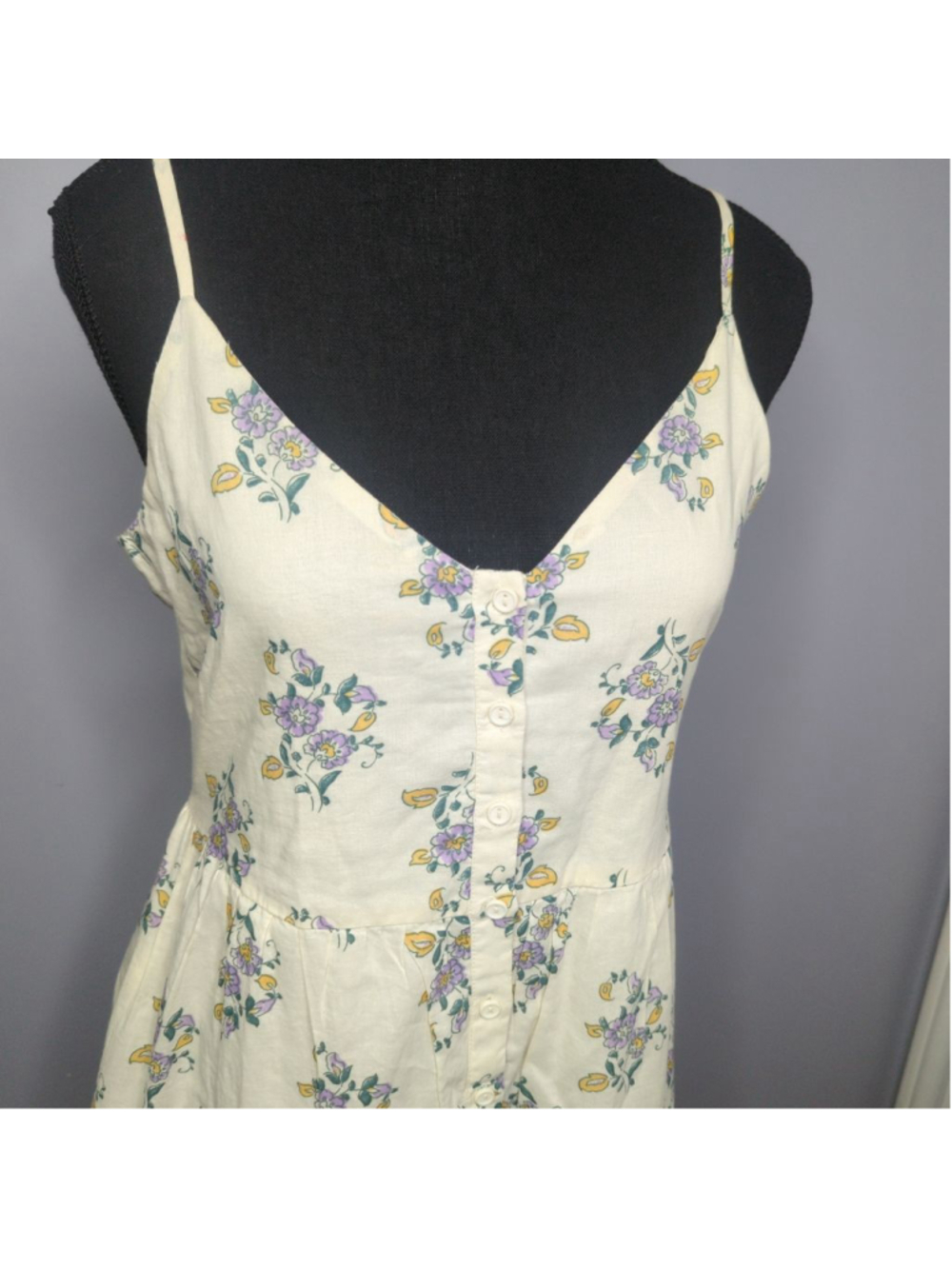 Patrons of Peace Cream Floral Tiered Button-Front Maxi Dress Sz S - Picture 2 of 16